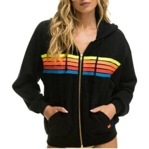 Aviator Nation 5 Stripe Zip Hoodie Sweatshirt